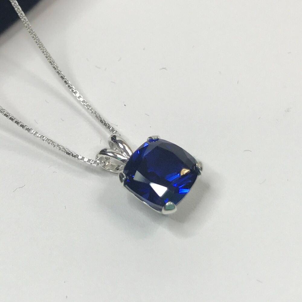 Beautiful 2.5ct Cushion Cut Sapphire Necklace in Sterling Silver